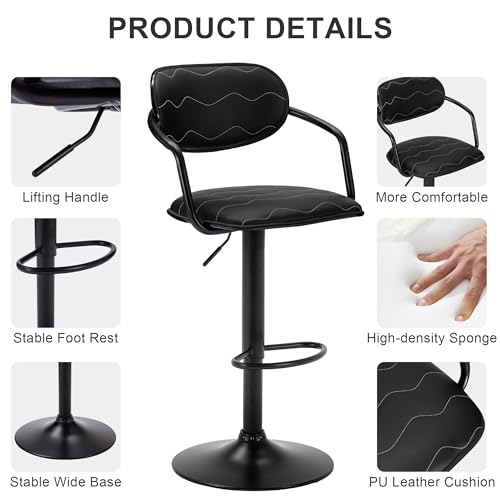 VECELO Adjustable Swivel Bar Stools, Black - Image 5