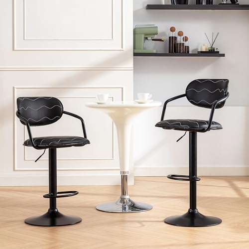 VECELO Adjustable Swivel Bar Stools, Black - Image 2