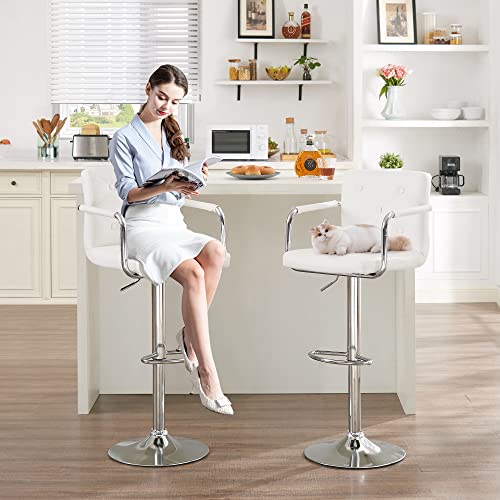 VECELO Adjustable Swivel PU Leather Bar Stools - Image 2