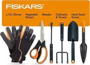 Fiskars Vegetable Garden Tool Set, 6 Piece Kit