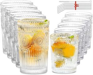 Lvtrupc Vintage Floral Embossed Drinking Glasses Set
