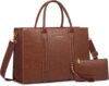 LOVEVOOK Vintage Leather Laptop Tote Bag, Dark Brown