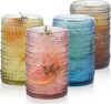 POLIDREAM Vintage Multicolor Hobnail Glassware Set
