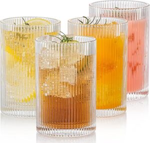 POLIDREAM Vintage Ribbed Glassware Set: 4pcs 16.9oz