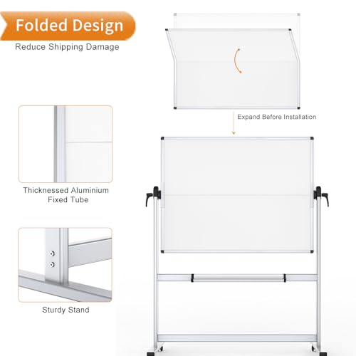 VIZ-PRO Double-Sided Mobile Whiteboard, 48 x 36 Inches - Image 2
