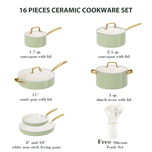 VONIKI Ceramic Non Stick Cookware Set With Utensils - Image 2