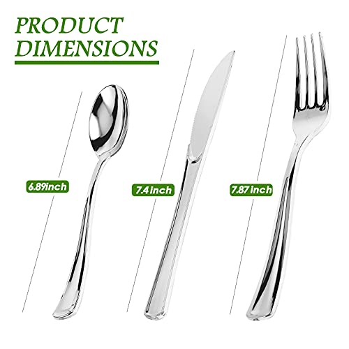 Vplus Silver Plastic Silverware Set, 320 Pieces - Image 4
