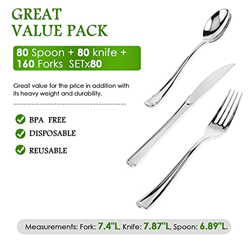 Vplus Silver Plastic Silverware Set, 320 Pieces - Image 2