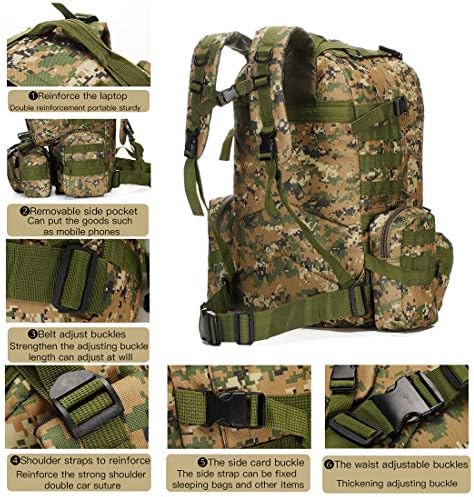 W WINTMING Military Tactical Backpack 45+10L Army - Image 3