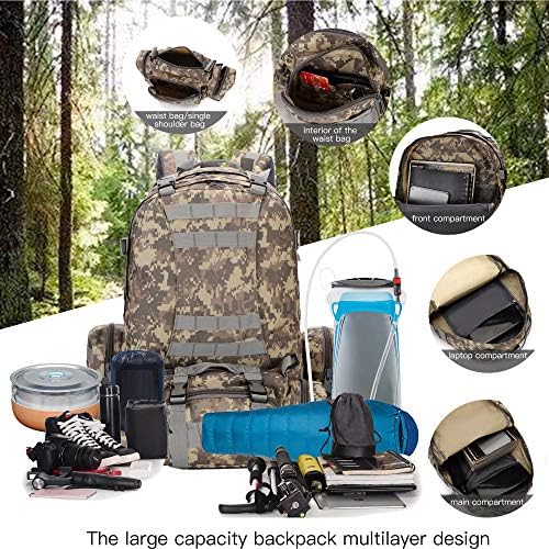 W WINTMING Military Tactical Backpack 45+10L Army - Image 2
