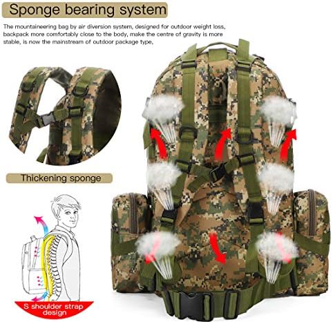 W WINTMING Military Tactical Backpack 45+10L Army - Image 5