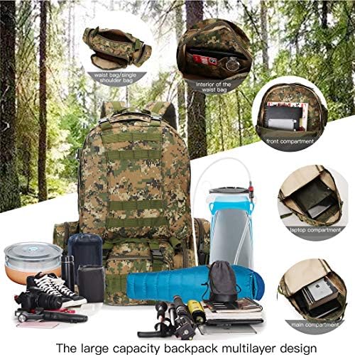 W WINTMING Military Tactical Backpack 45+10L Army - Image 2