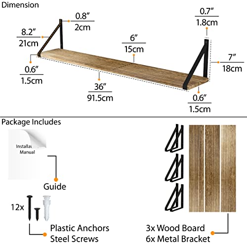 Wallniture Bora 36 Inch Burned Wood Floating Shelves - Image 3
