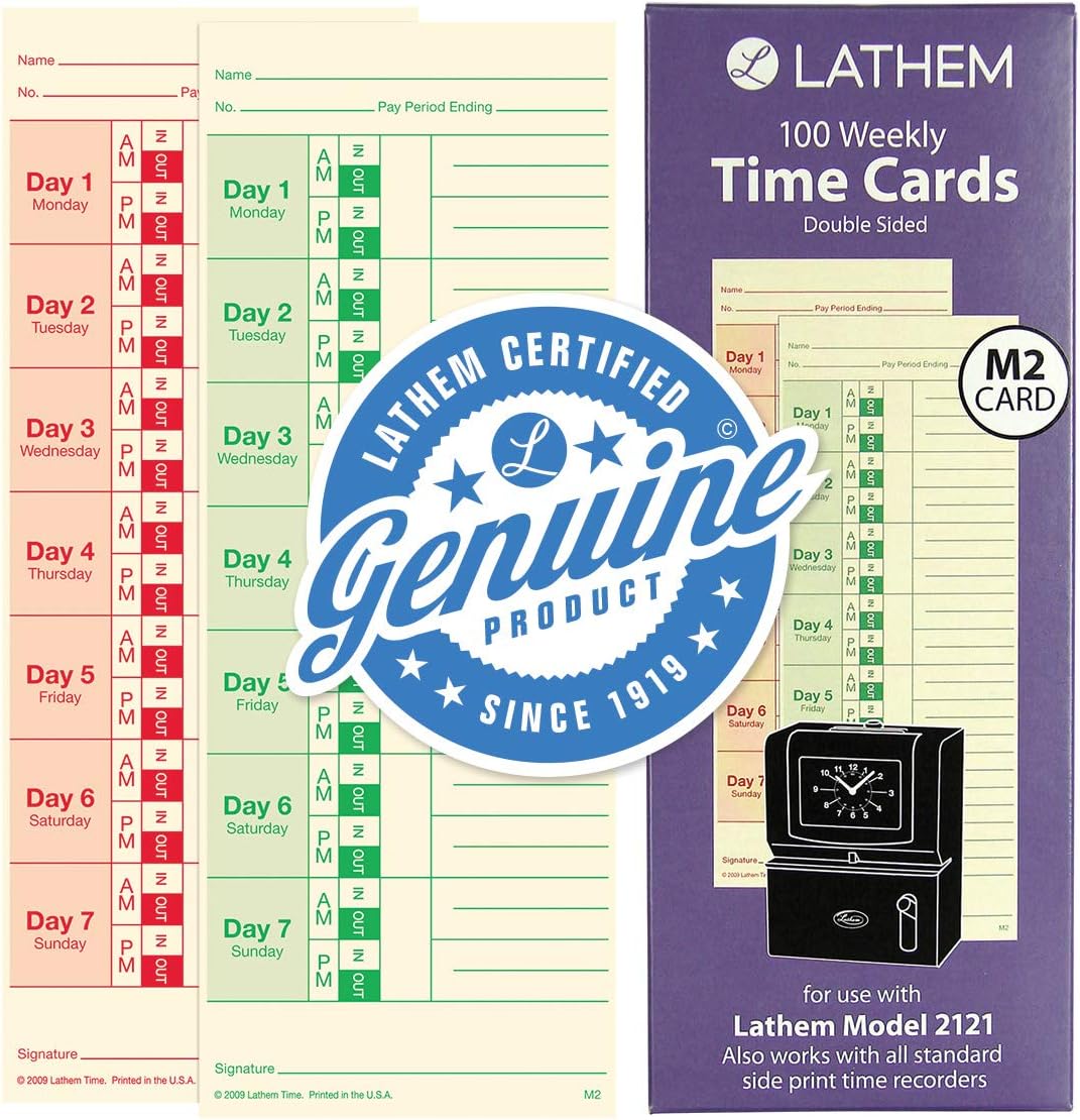 Lathem Weekly Time Cards, Double-Sided, M2-100