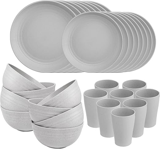 supernal Wheat Straw Dinnerware Set, 32pcs Grey