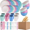 Pinkunn Wheat Straw Dinnerware Set, 64 Pcs