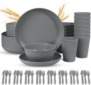 Laerjin Wheat Straw Unbreakable Dinnerware Set, Gray
