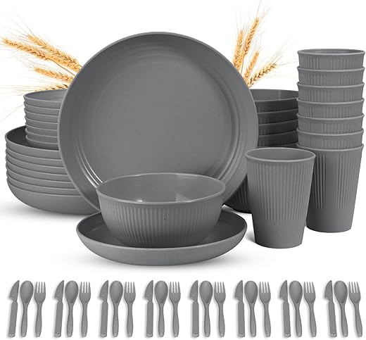 Laerjin Wheat Straw Unbreakable Dinnerware Set, Gray