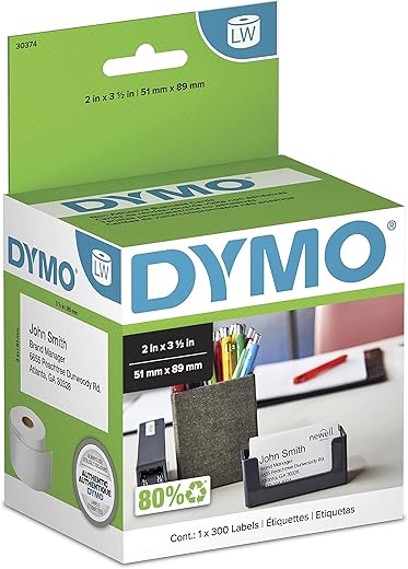 DYMO White 2x3-1/2" Card Stock 300