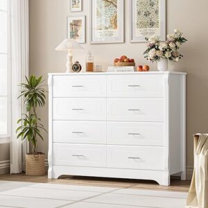 HITHOS White 8 Drawer Bedroom Dresser, 47