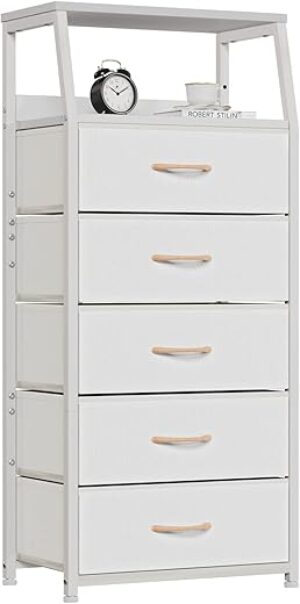Furnulem White Dresser With 5 Drawers
