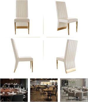 AUZ White Faux Leather Dining Chairs, Gold Legs