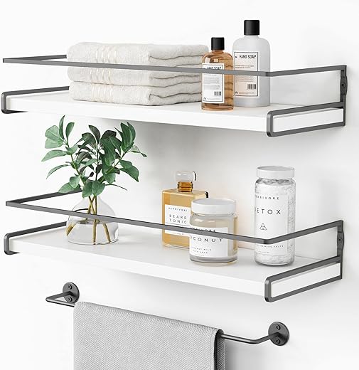 Forbena White Floating Bathroom Shelves With Rack