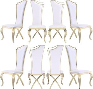 Asday White Leather Upholstered Dining Chairs Set