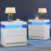 Cubehom White LED Nightstand Set with Drawers