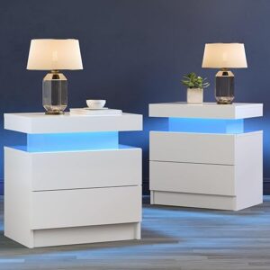 Cubehom White LED Nightstand Set with Drawers