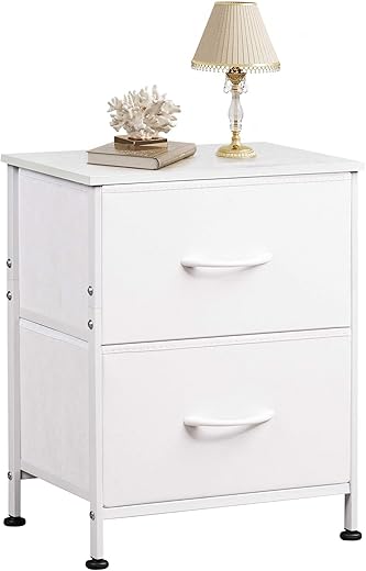 WLIVE White Nightstand With Fabric Drawers