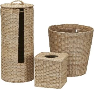 Household Essentials Wicker Bathroom Set: Bin, Holder, Box