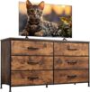 WLIVE Wide Fabric Dresser, 6 Drawer TV Stand