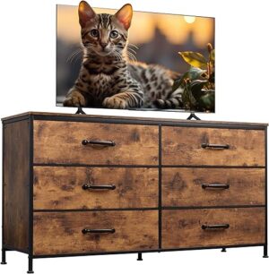 WLIVE Wide Fabric Dresser, 6 Drawer TV Stand