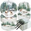 GOLDGAO Winter Plates And Napkins Tableware Set