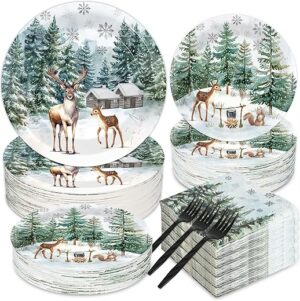 GOLDGAO Winter Plates And Napkins Tableware Set