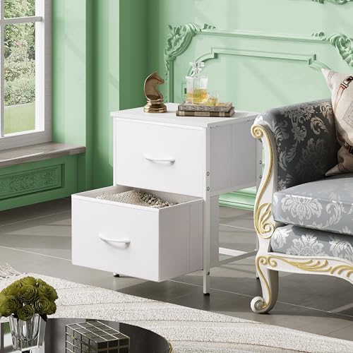 WLIVE White Nightstand With Fabric Drawers - Image 4
