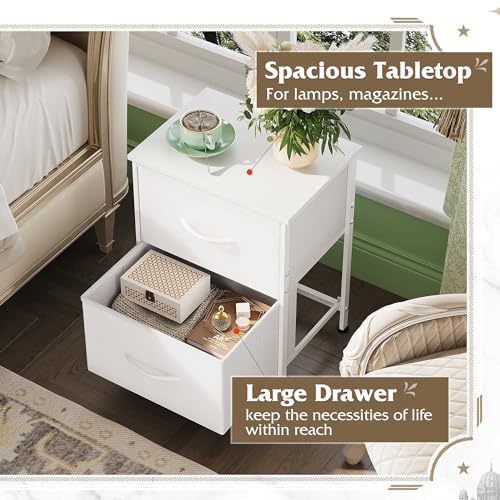 WLIVE White Nightstand With Fabric Drawers - Image 5