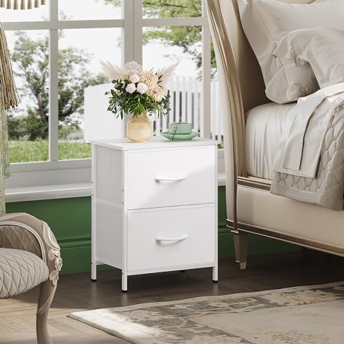 WLIVE White Nightstand With Fabric Drawers - Image 2