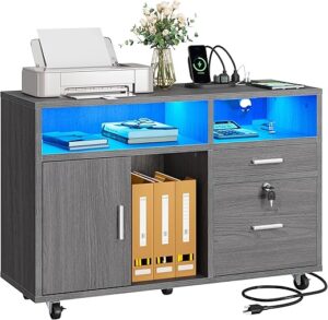 YITAHOME Wood File Cabinet With LED Light