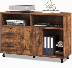 YITAHOME Wood File Cabinet With Lock, Rustic Brown
