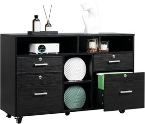 VINGLI Wood Mobile File Cabinet With Shelves