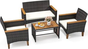 YITAHOME Wooden Armrest 4-Piece Patio Furniture Set