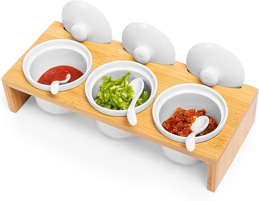 DD DEFINED DECO Wooden Condiment Set-Ceramic Chip And Dip
