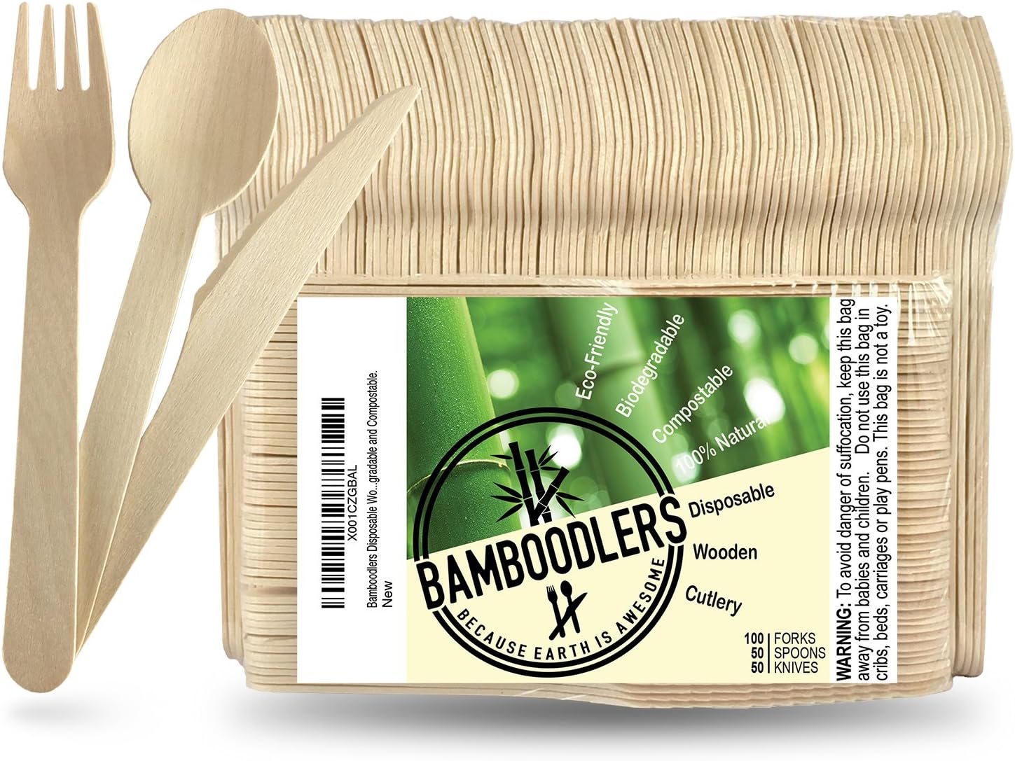 BAMBOODLERS Wooden Cutlery Set, Eco-Friendly, 200-Pack