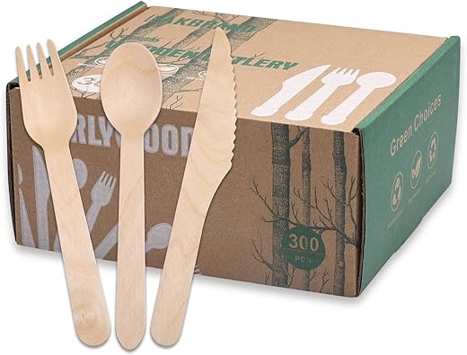 bakbrand Wooden Disposable Cutlery Set 300 Pcs