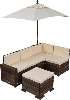 KidKraft Wooden Outdoor Sectional Ottoman & Umbrella Set