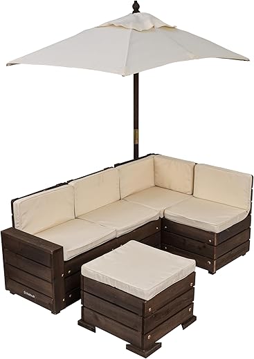 KidKraft Wooden Outdoor Sectional Ottoman & Umbrella Set