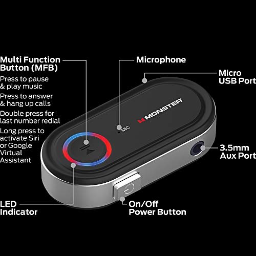 XTREME DIGITAL LIFESTYLE ACCESSORIES Monster Bluetooth Audio Receiver WBA9-1008-BLK - Image 3