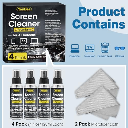 YesBes Screen Cleaner Spray 16oz with Cloths - Image 2